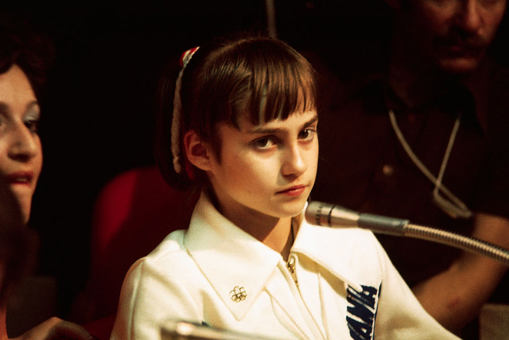 nadia comaneci at a press conference
