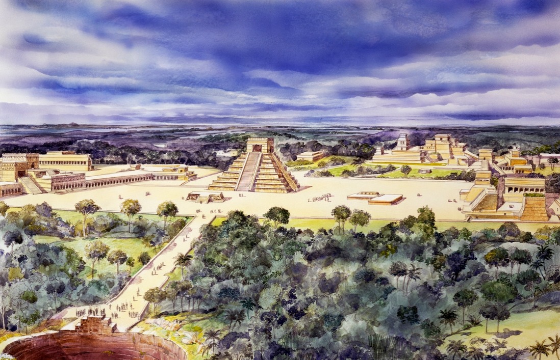 Drawing of the Chichen Itza infrastructure in Mexico, dating back to the 5th century B.C.