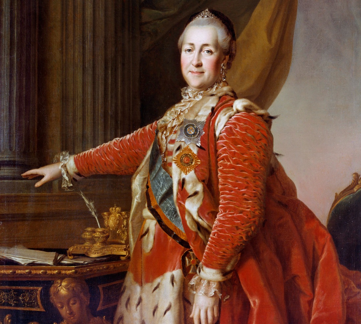 Portrait of the Empress Catherine II of Russia (1729-1796) in red ceremonial dress. Painting by Dimitri Levitzky