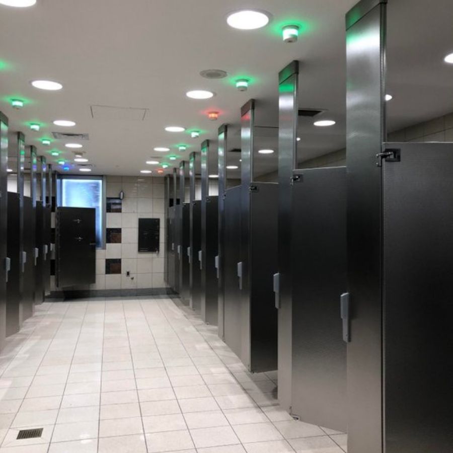 bathroom with lights know which is open