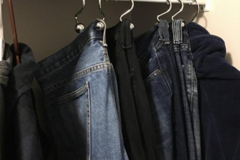 use shower curtain hooks to hang jeans hack