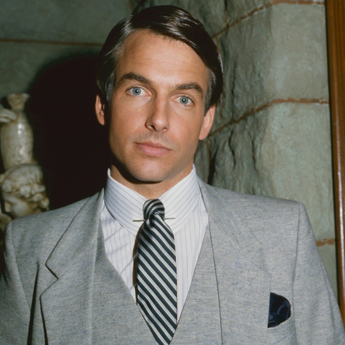 Portrait of American actor Mark Harmon (in costume as Fielding Carlyle) for the televisions show 'Flamingo Road,' Burbank, California, February 9, 1982.