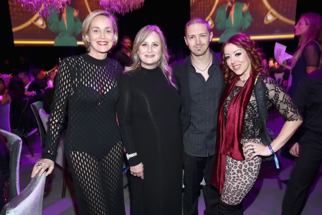 Sharon Stone, Kelly Stone, Sean Ellingson and Lynsi Snyder Ellingson attend Steven Tyler's Second Annual GRAMMY Awards Viewing Party 