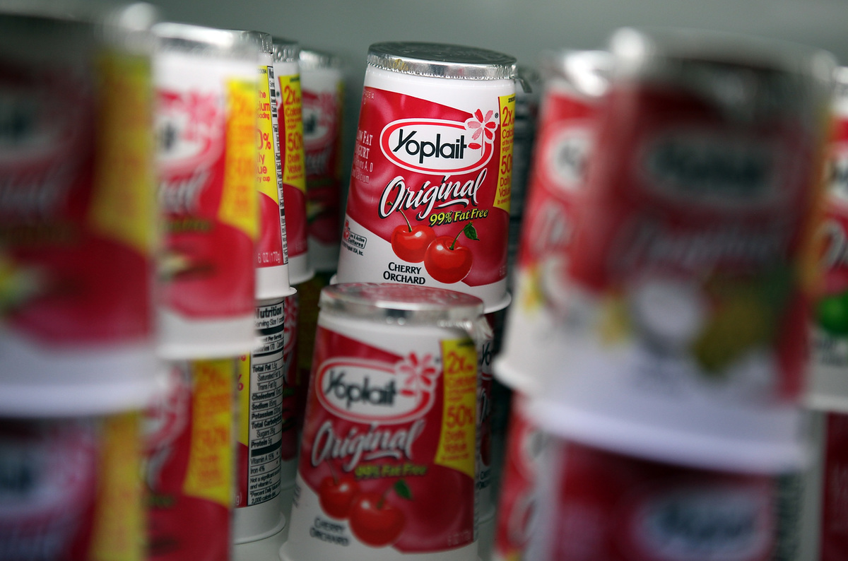 Containers of Yoplait yogurt sit on the shelf at Santa Venetia Market in California