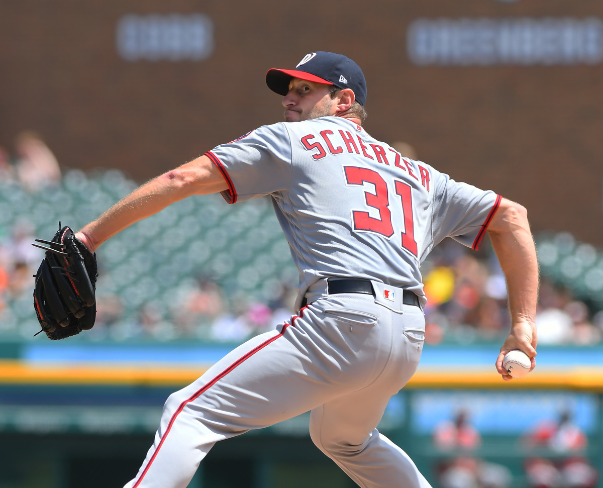 Max Scherzer #31 of the Washington Nationals pitches during the game against the Detroit Tigers