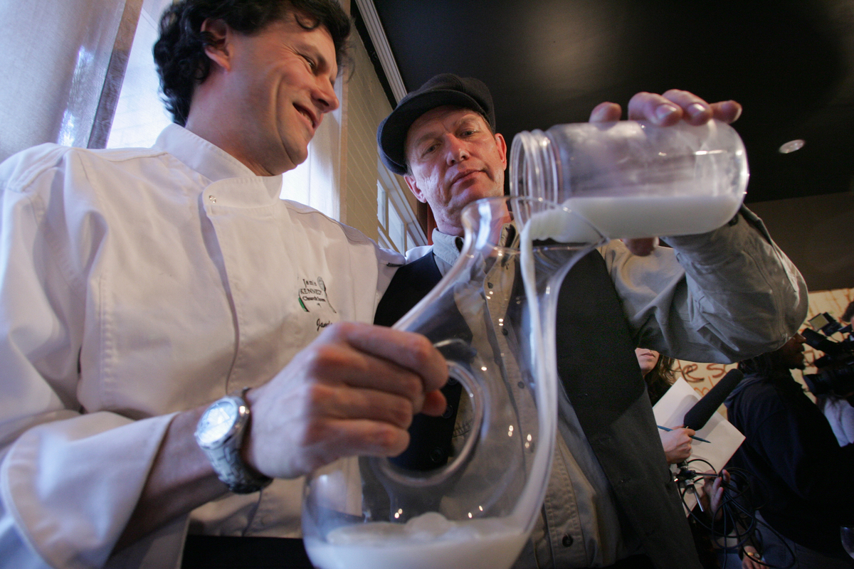 Raw Milk advocate dairy farmer Michael Schmidt with restaurant owner Jamie Kennedy speak on virtues of raw milk 