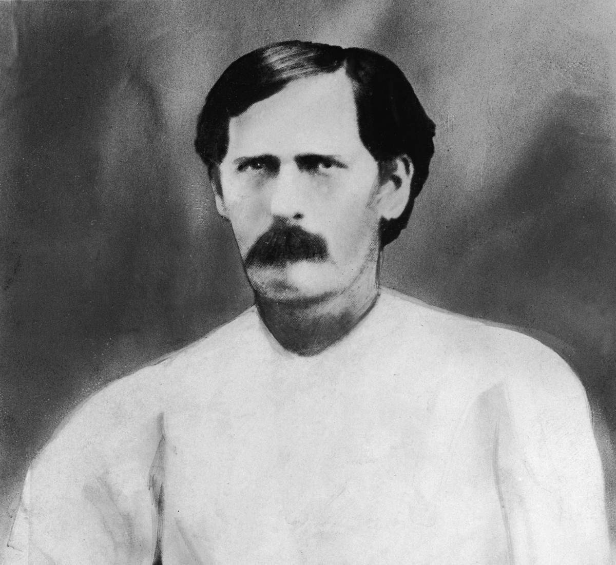 A portrait of American lawman and gun fighter Wyatt Earp, circa 1873.