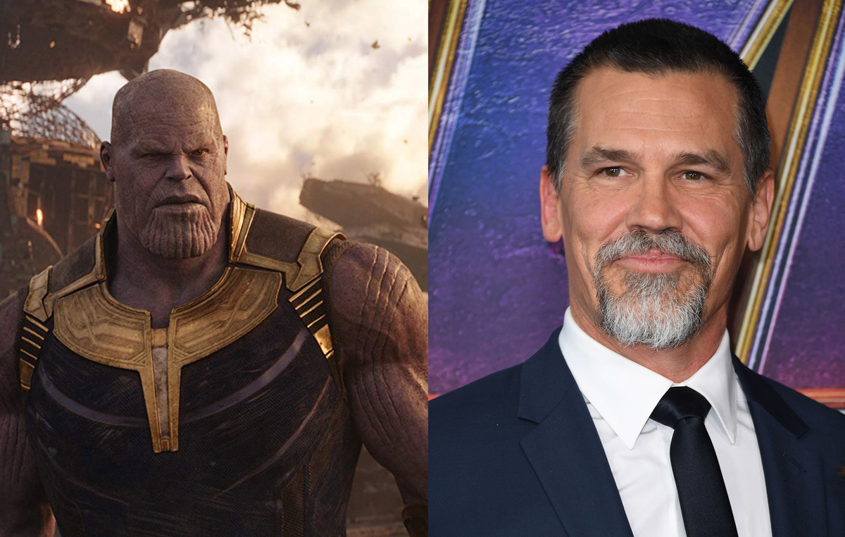 Actor Josh Brolin on the right and his CGI character Thanos on the left.