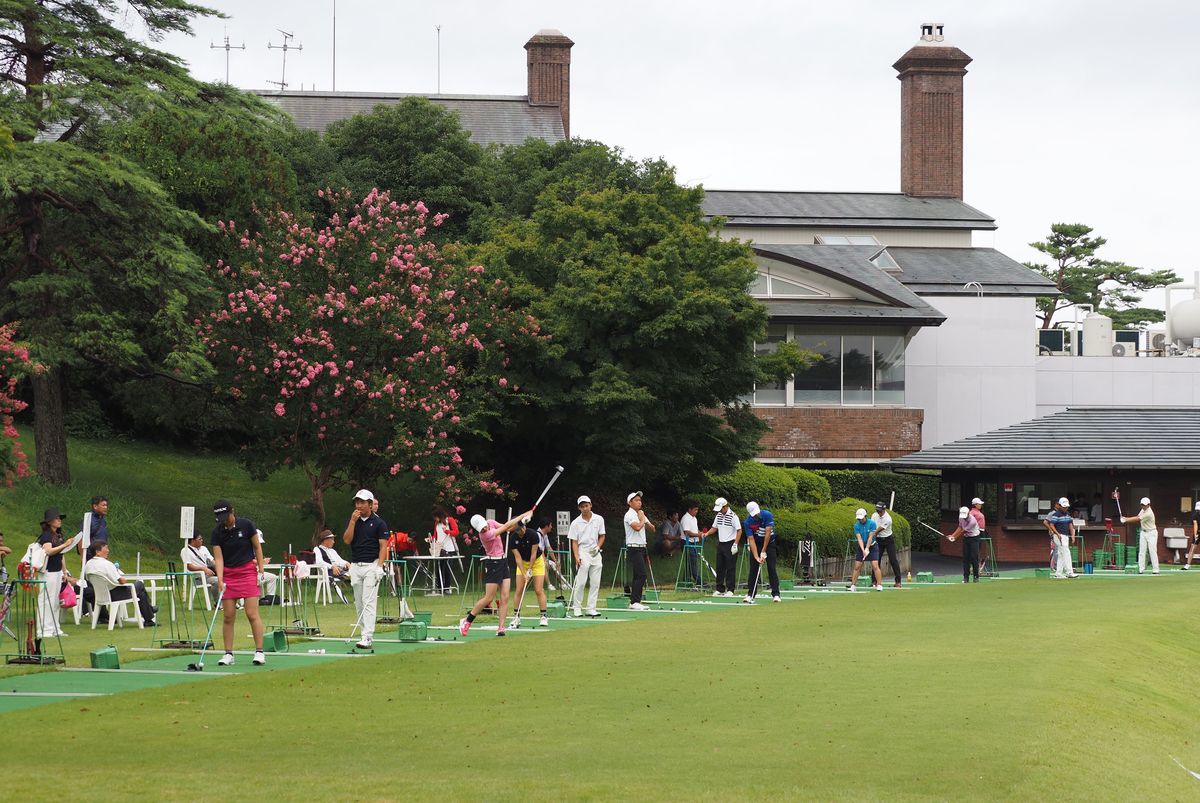 General view of the practice driving range and clubhouse during the Japan.