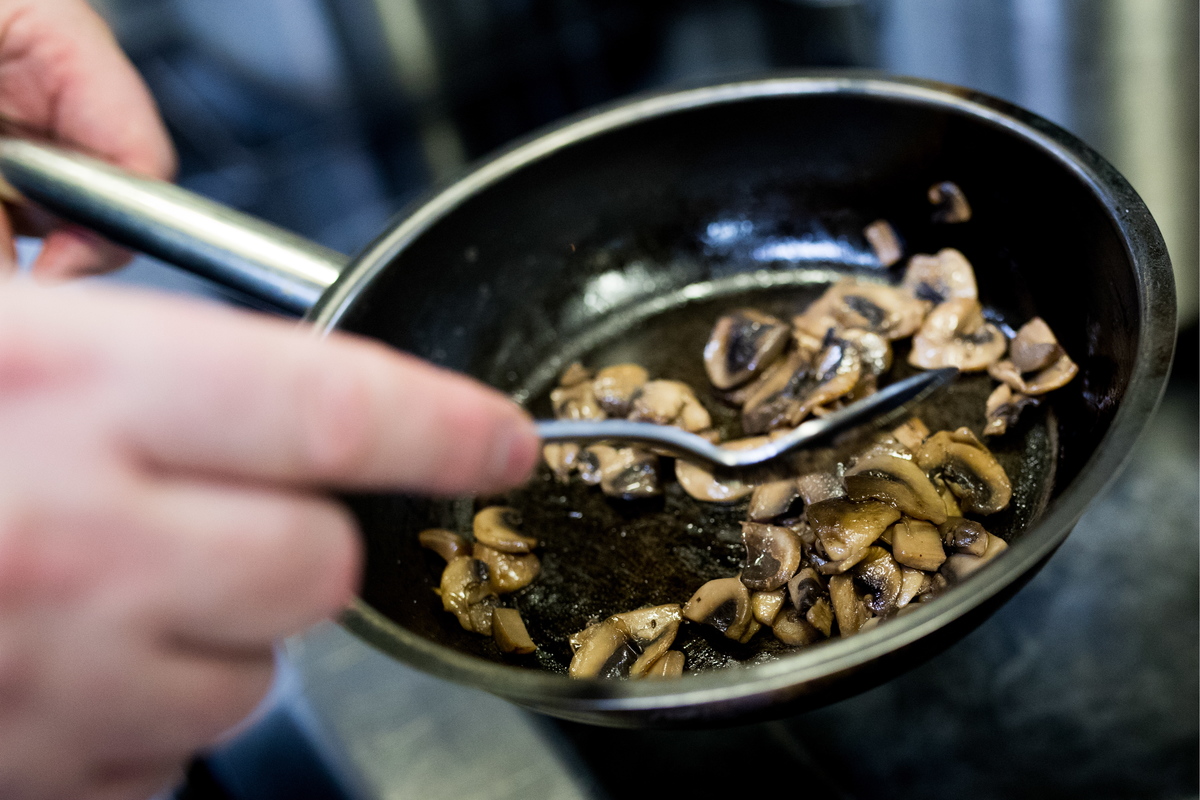 A chef cooks at the Matryoshka Restaurant.
