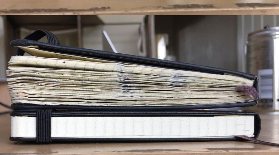 a used notebook and a new notebook