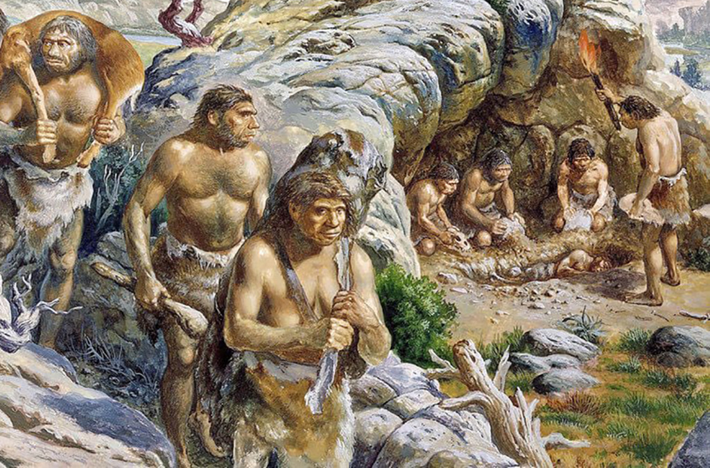 Painting of early humans socializing 