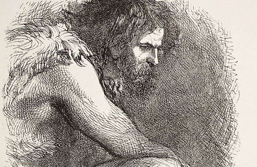 Early human in a cave 