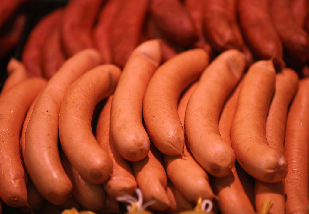 sausage on display at a butcher shop