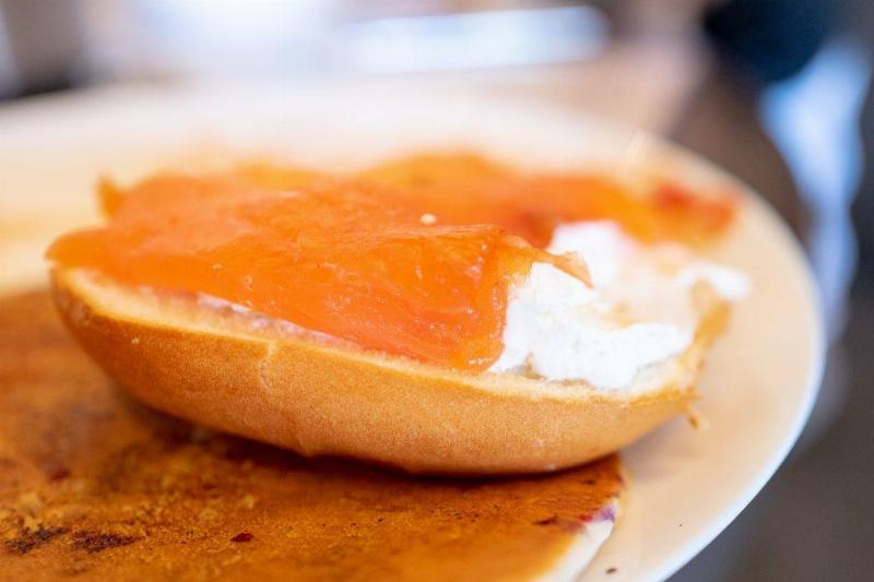 Close-up of a bagel and lox
