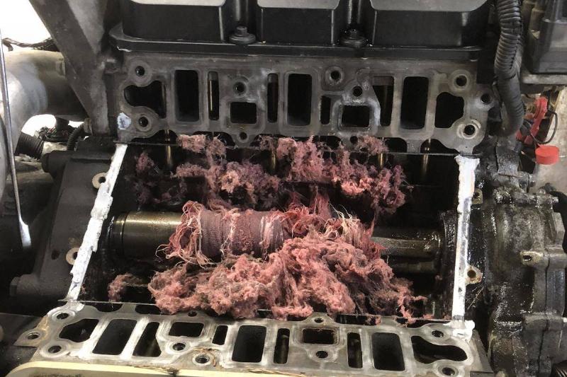 destroyed rag in engine