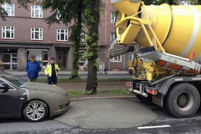 cement truck mistake dump
