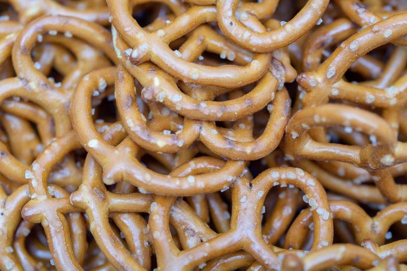 Pretzels lie in a pile.