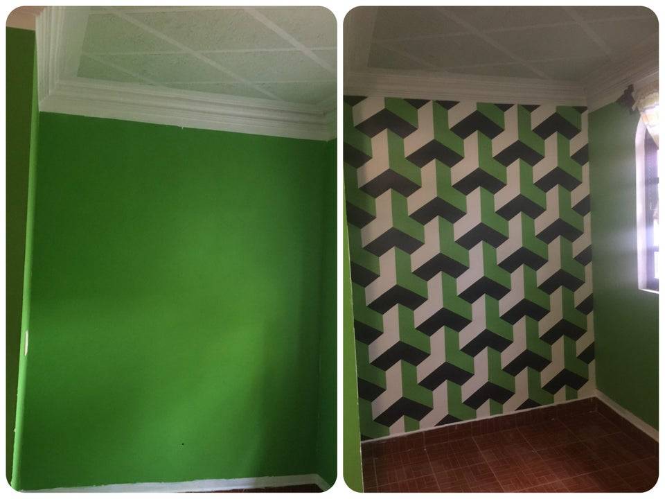 someone painted their room as a cool geometric scene 