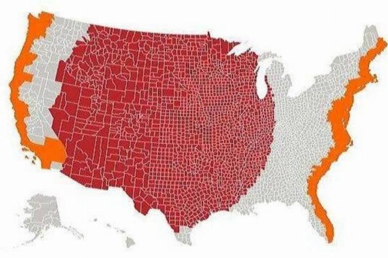 The Population Of Middle America = Both Coasts