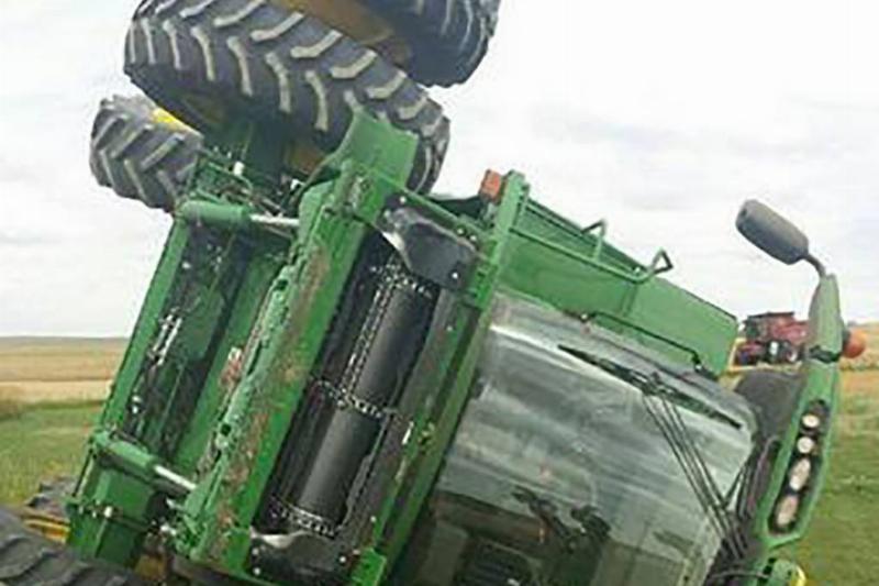 Tractor on its side 