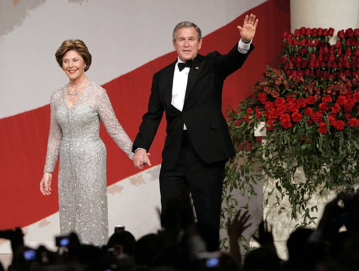 President George W. Bush and his wife Laura Bush arrive at the 2005 Inauguration Ball.