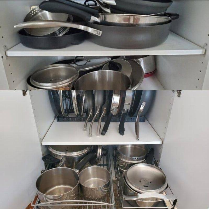 organized pots and pans