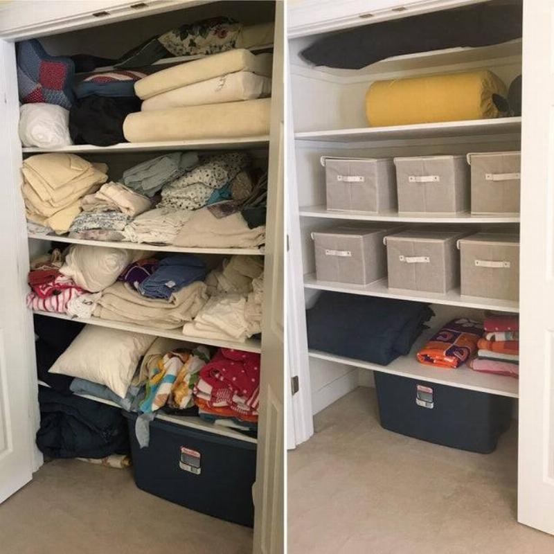 linen closet organized