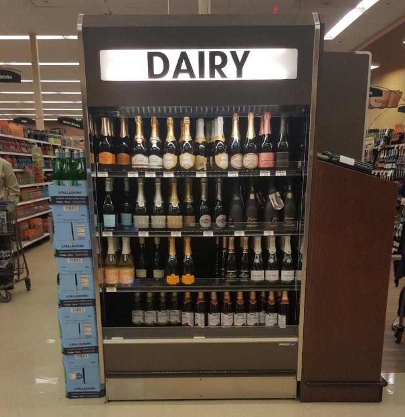wine fridge in grocery store with 