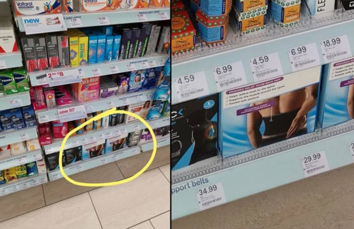 brace to help with back pain is located on bottom shelf at store