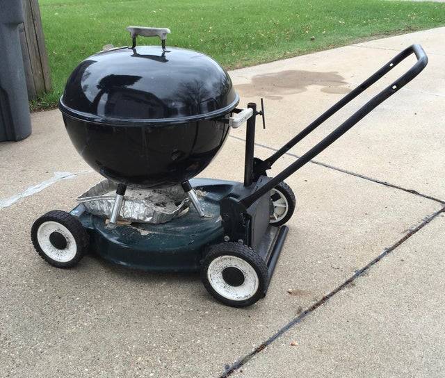 barbecue on lawnmower