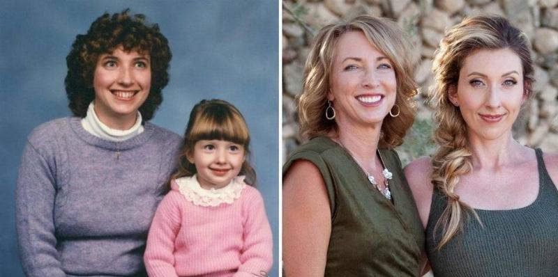 Before and after photos of a mom and daughter having their first and most recent professional photos taken