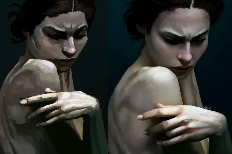 Two paintings of woman done four months apart