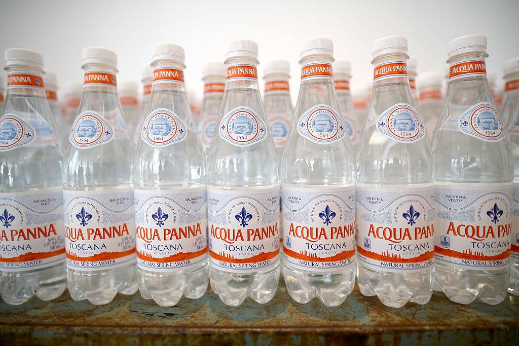 A display of Acqua Panna bottles