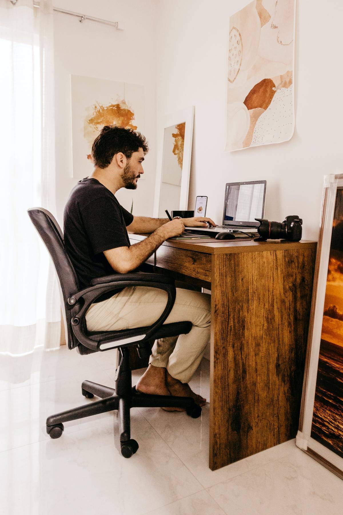 a man sitting in an office chair
