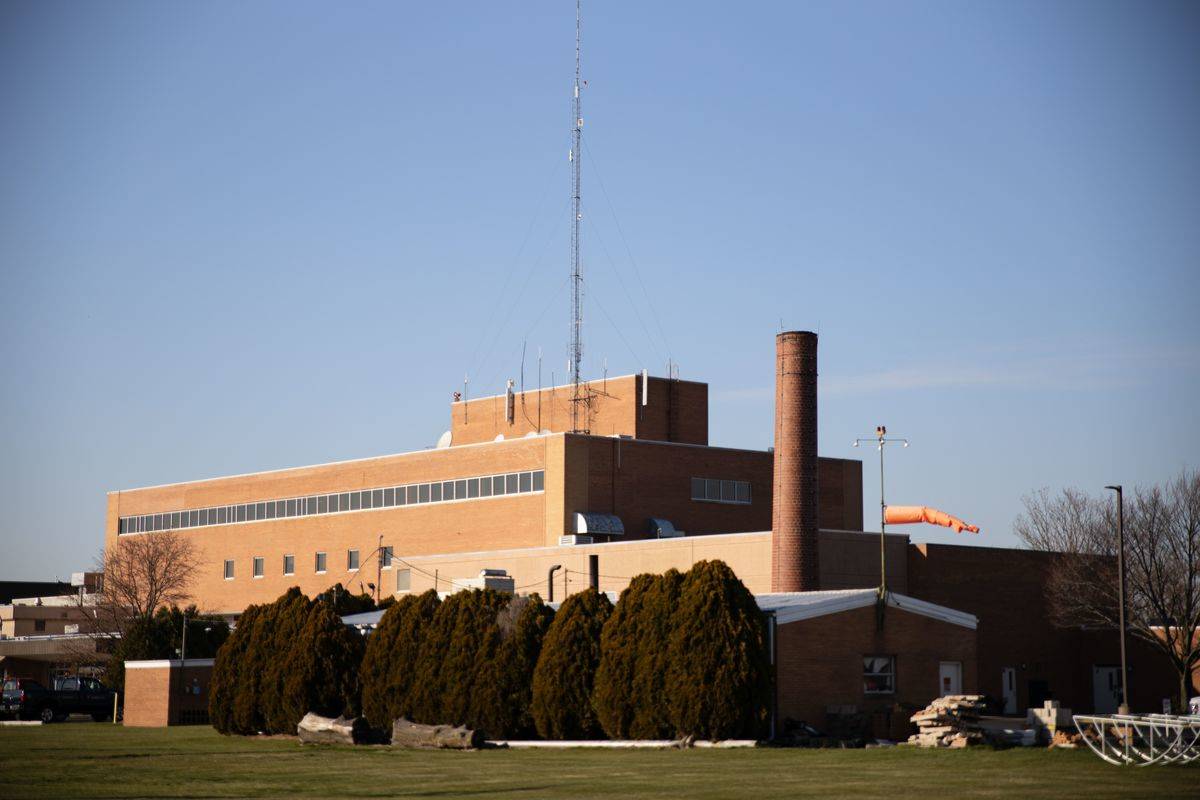 A hospital in Ohio is seen from a distance.