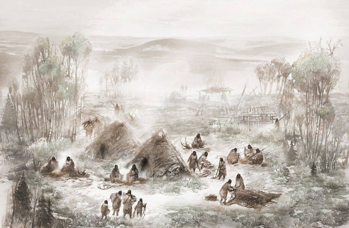 An illustration shows how the ancient beringians might have lived.