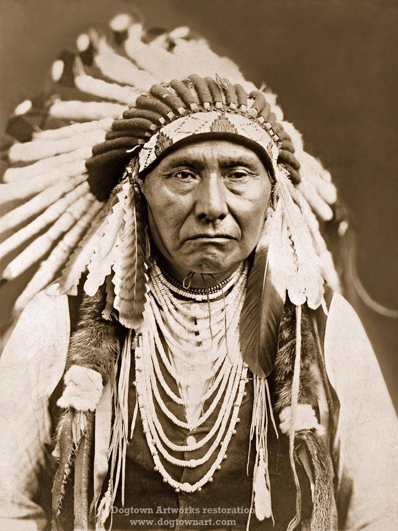 A Native American chief is photographed.