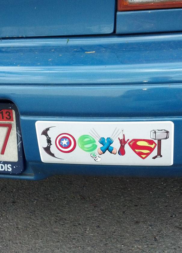Coexist bumper sticker with Avengers weapons