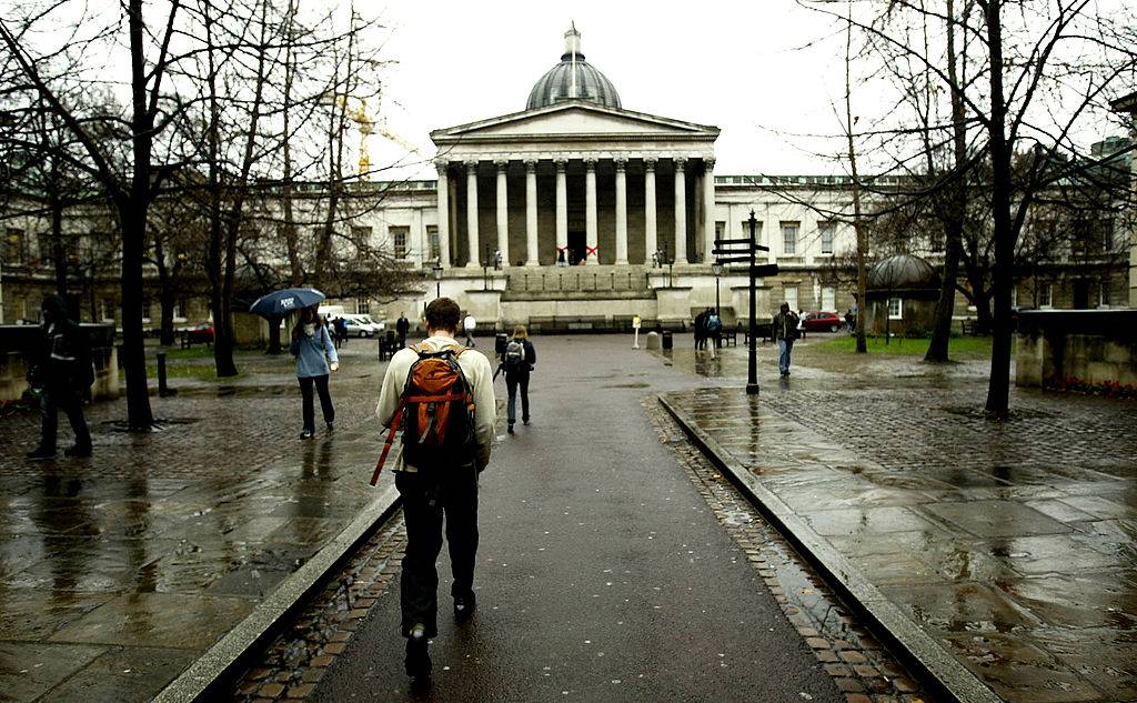 students walking at a college