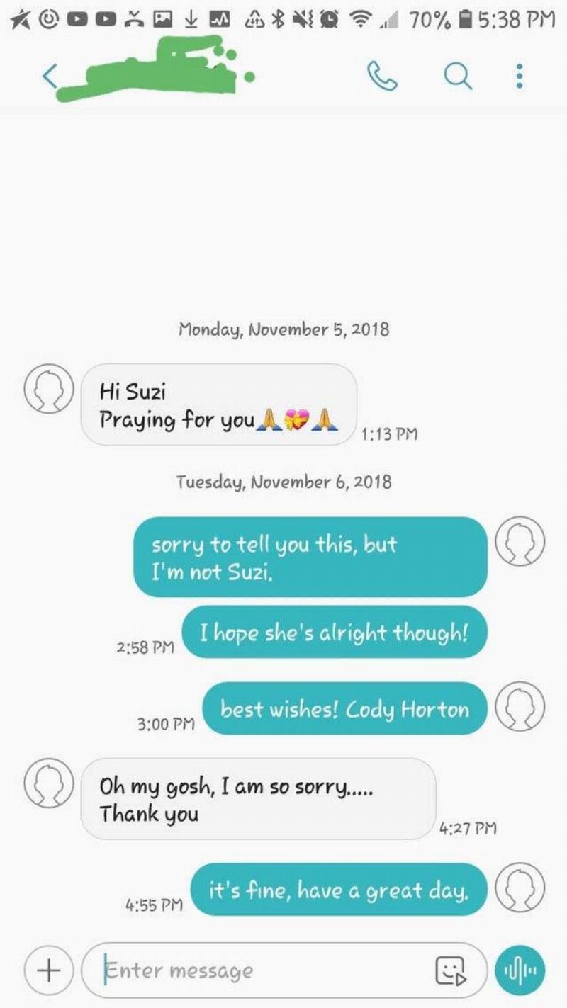 Wrong number text about giving prayers. 