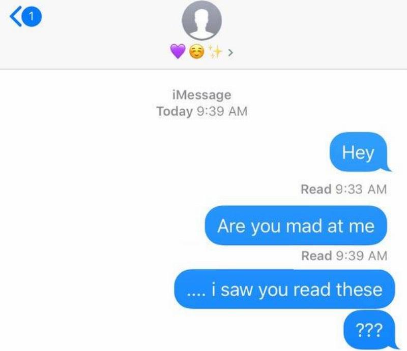 Text message screenshot of person left on read that says 