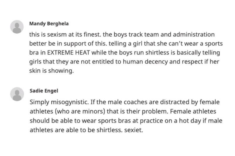 Comments from Change.org petition for high school track team