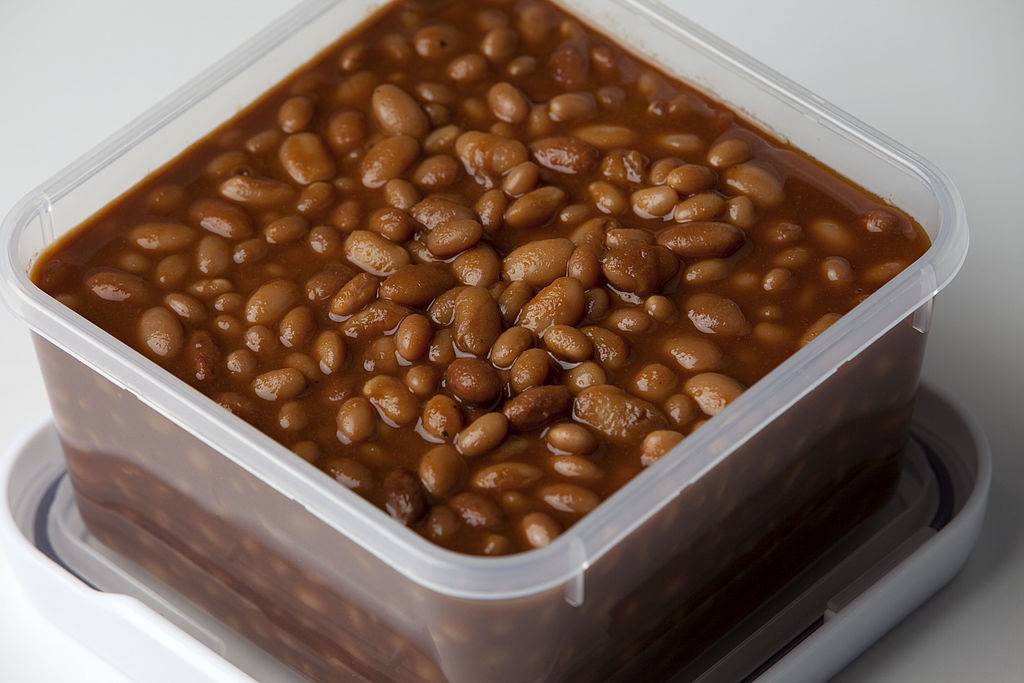 baked beans in a plastic container