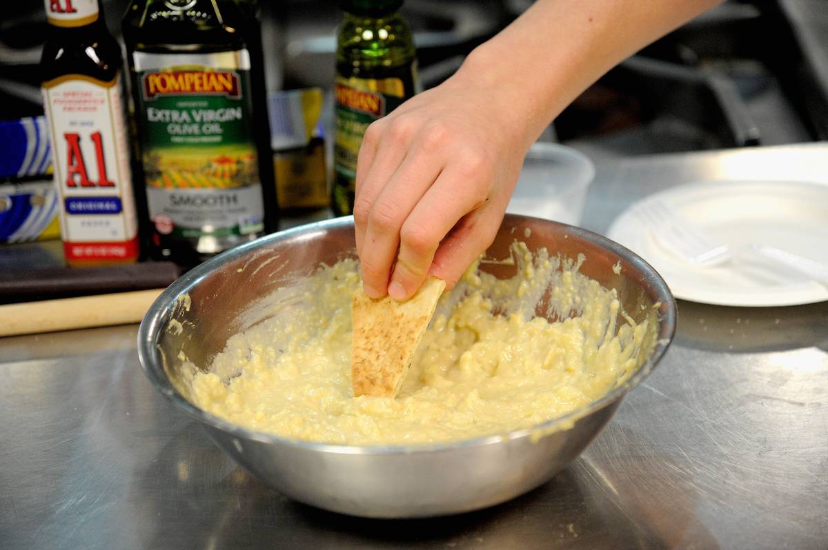 A view of hummus and ingredients in the kitchen at the Holiday Appetizer class during the Food Network Magazine Cooking School 2016 at The International Culinary Center on November 5, 2016 in New York City.