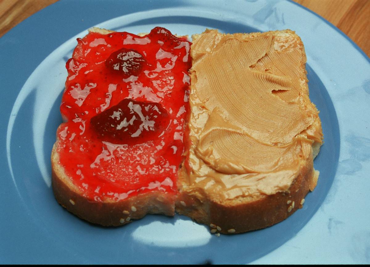 Peanut butter and jelly on bread