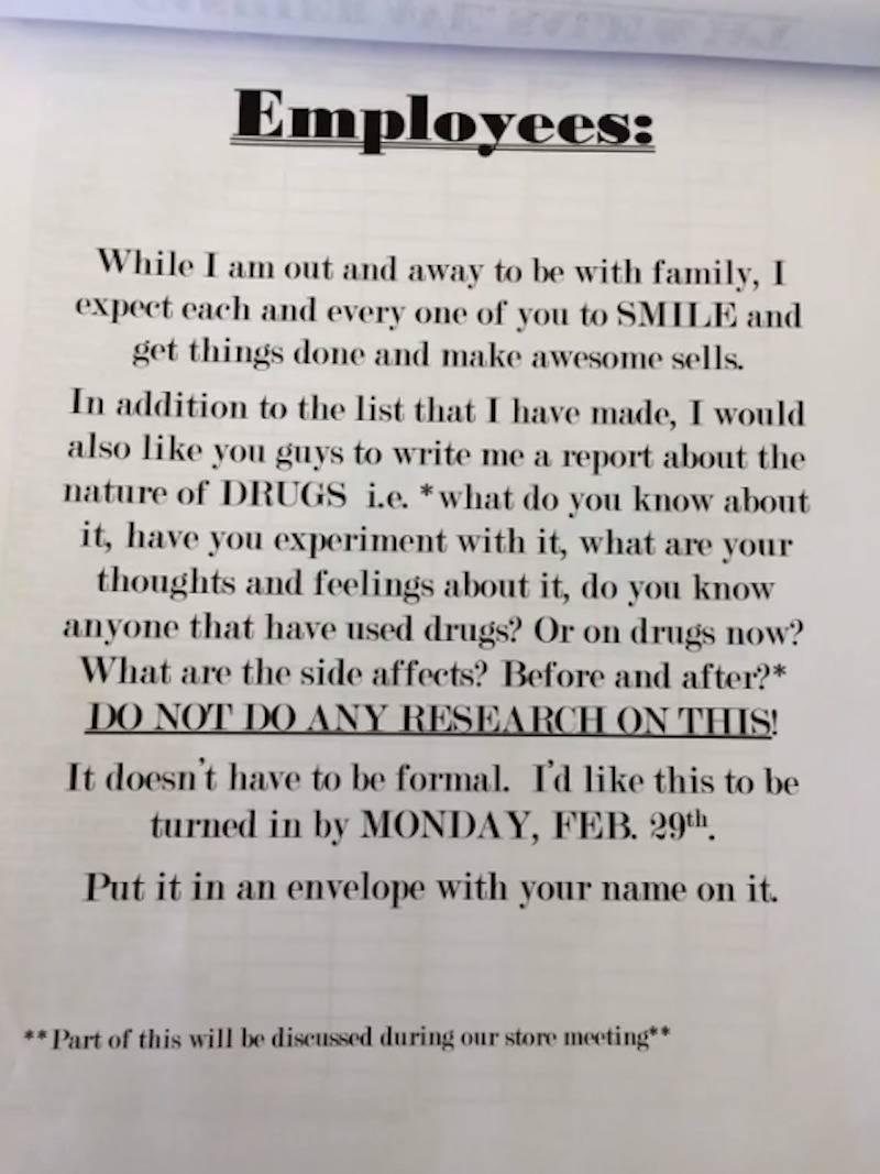 Note to employees about expectations 