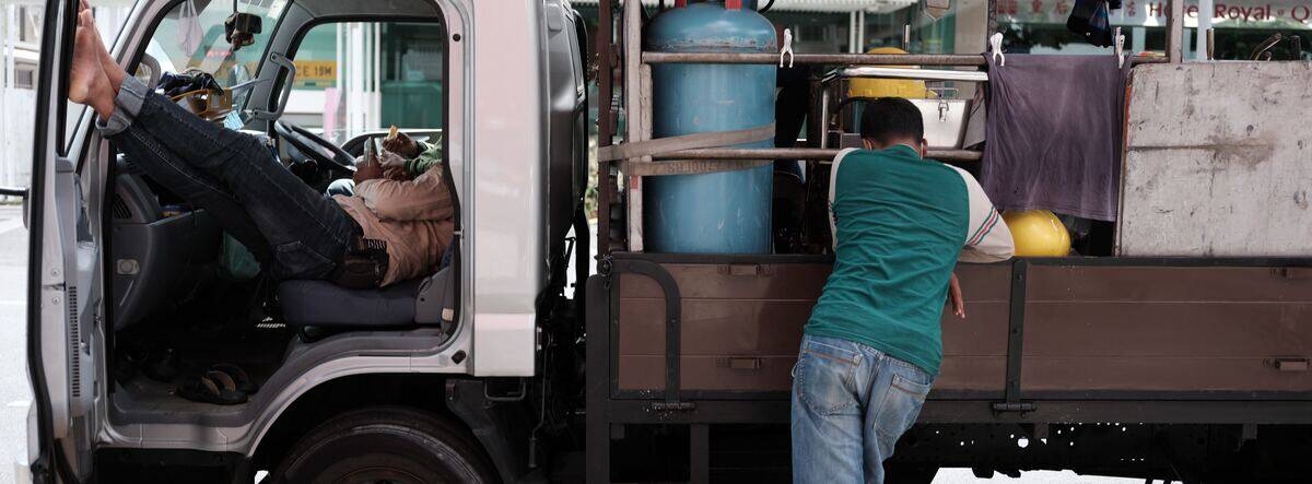 Truck drivers resting