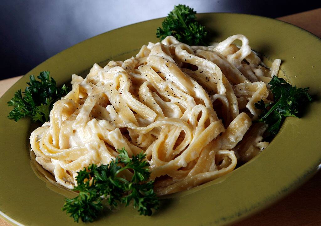 Fettuccine Alfredo on a plate