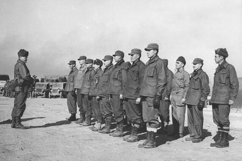 Lewis_Puller_Inspects_Former_Staff_and_Battalion_Commanders,_1951_(14497412825)